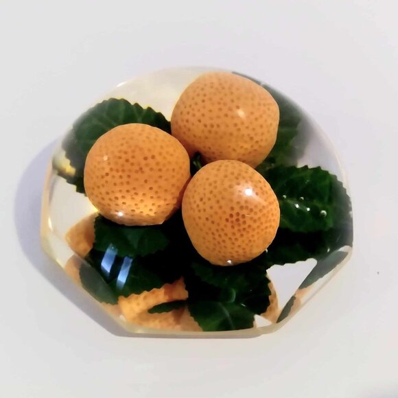 Domed Lucite Fruit Strawberry Lemon Paperweights Vintage - Picture 8 of 10